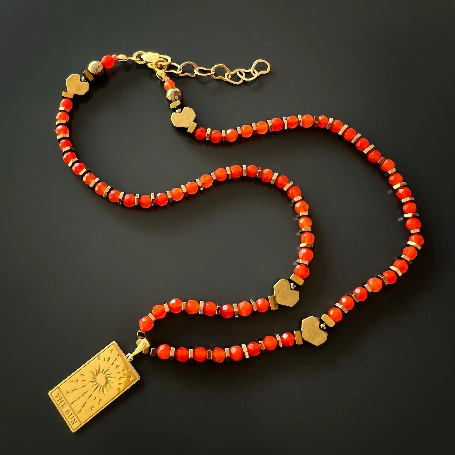Abundance Sun Tarot Card Red Cornelian Beaded Necklace