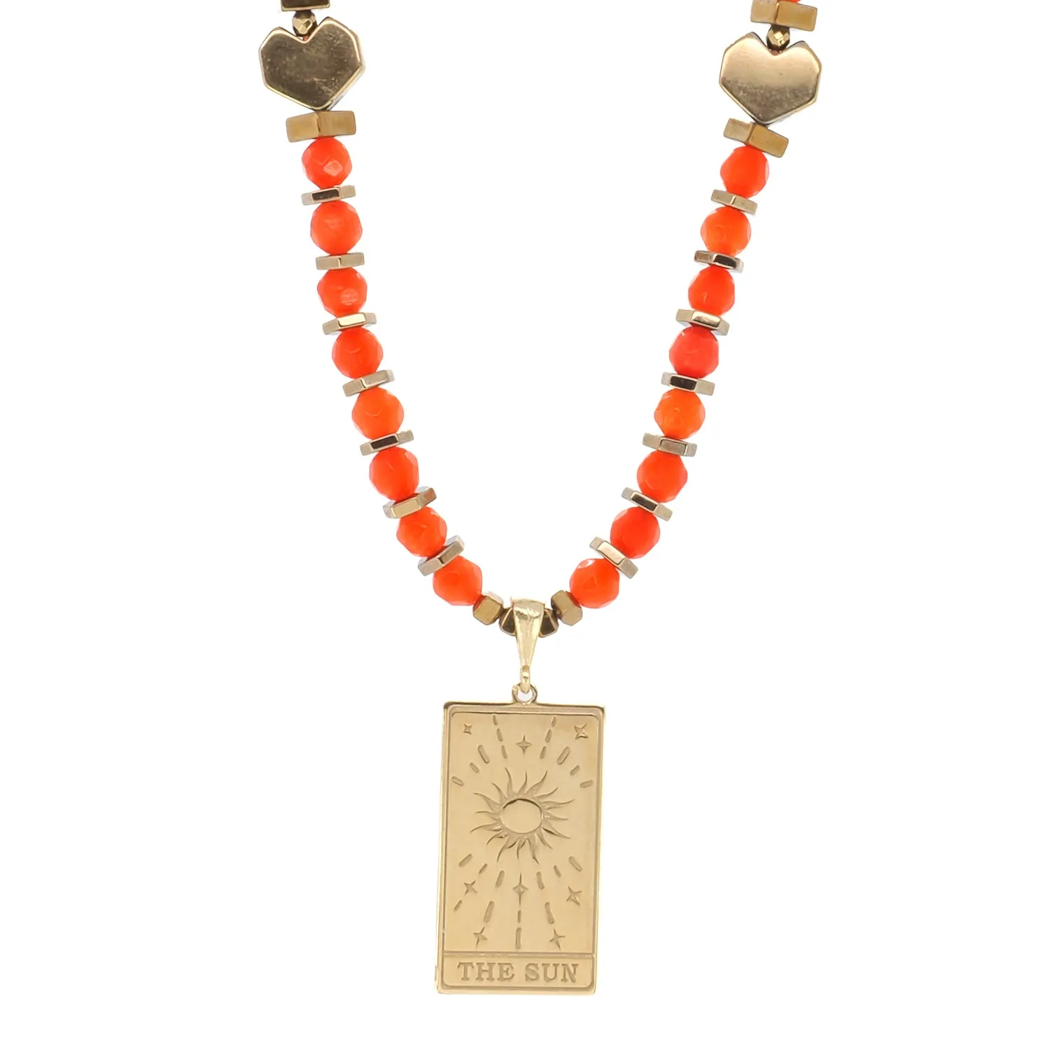 Abundance Sun Tarot Card Red Cornelian Beaded Necklace