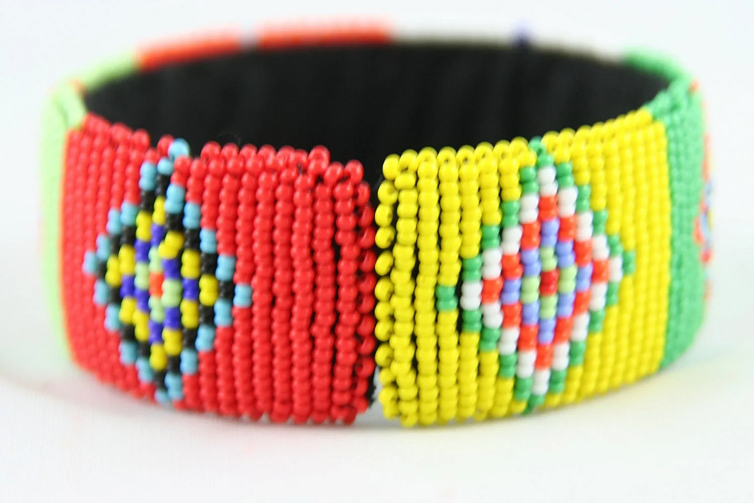 African Beaded Cuff Bangle Red White Green Blue