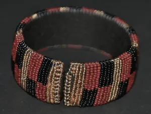 African Zulu Beaded Gold Black Brown Cuff