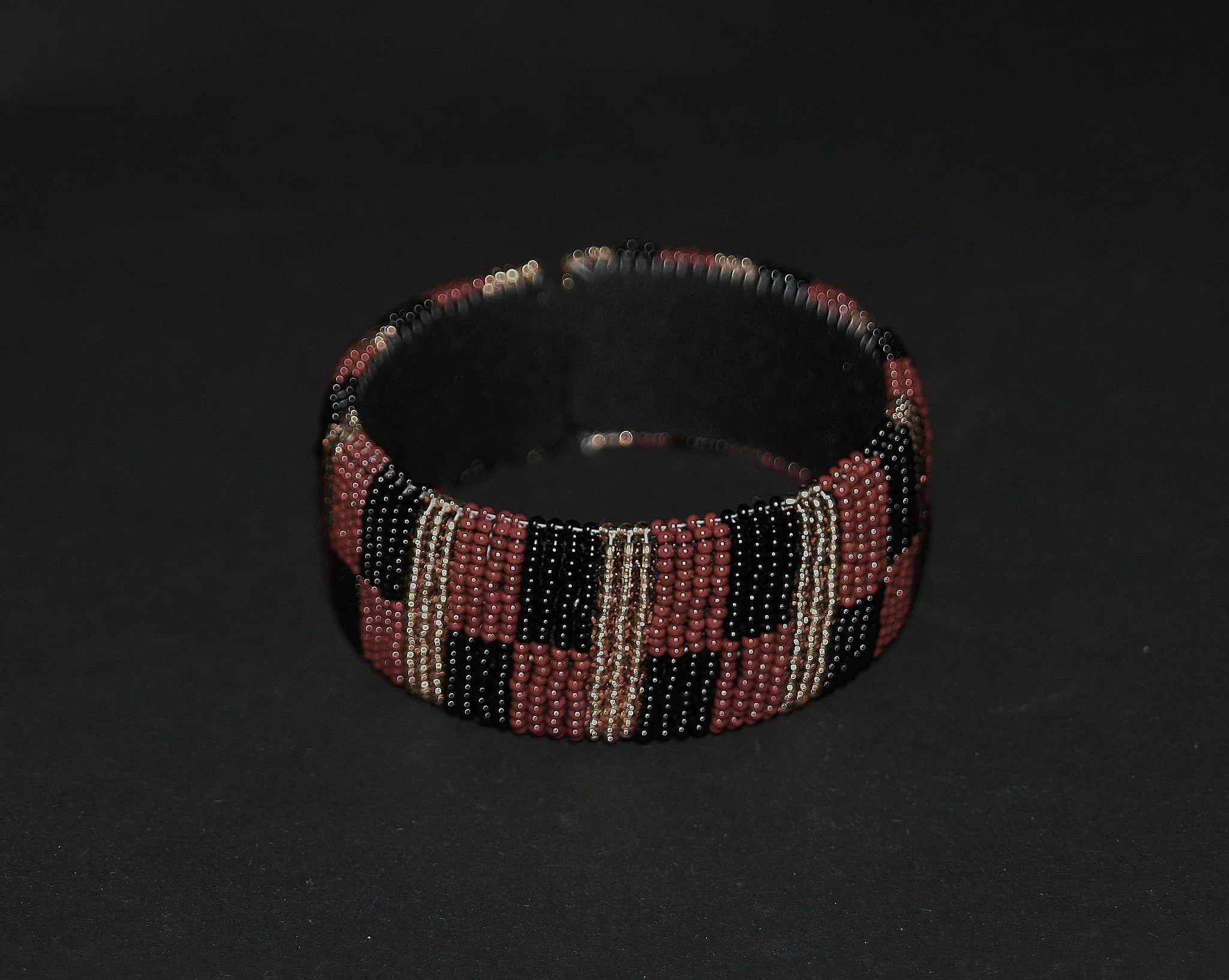 African Zulu Beaded Gold Black Brown Cuff