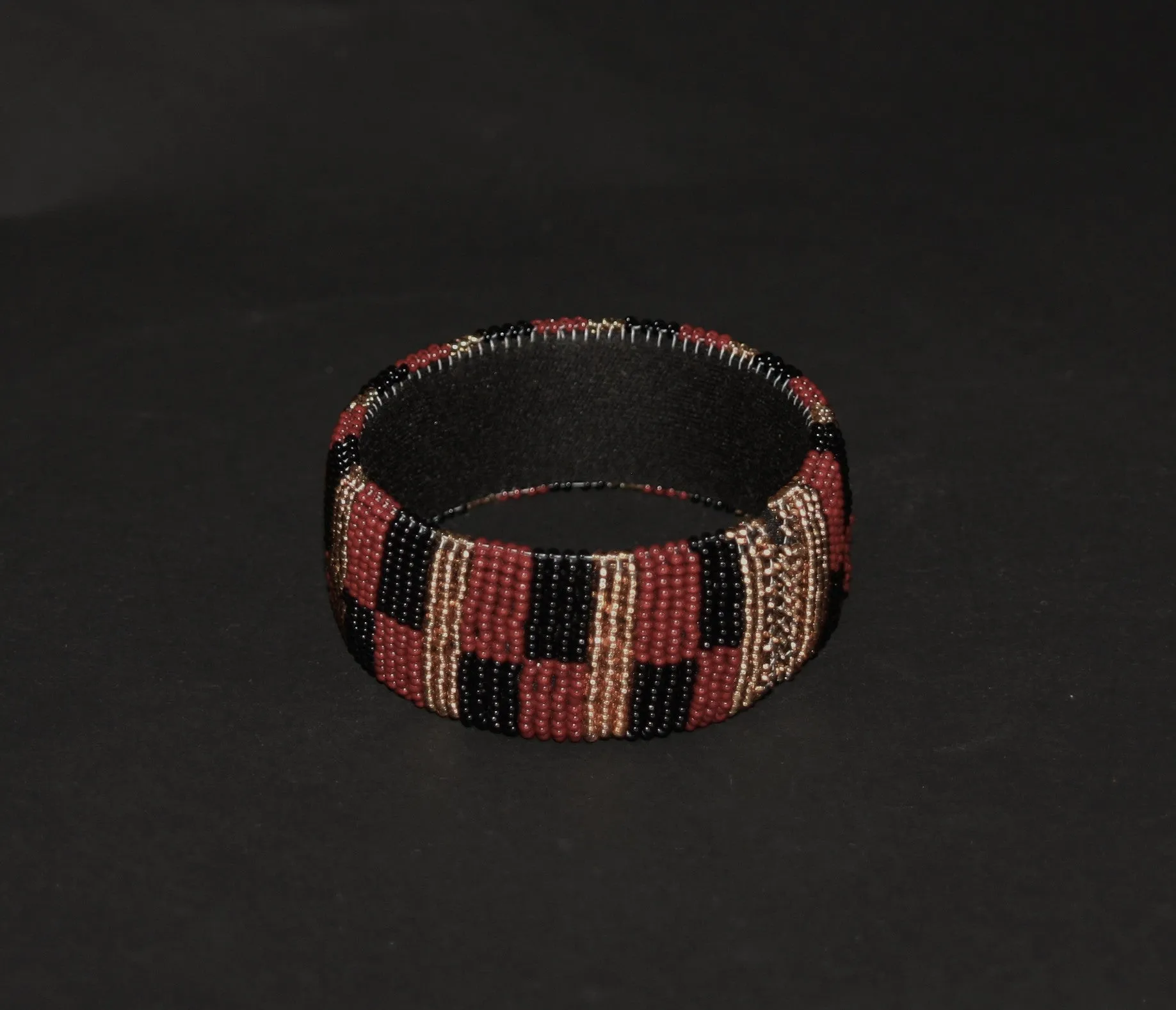 African Zulu Beaded Gold Black Brown Cuff