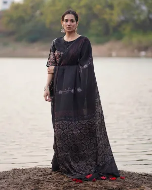 Ahima Blockprinted Modal Silk Saree - Jaisal