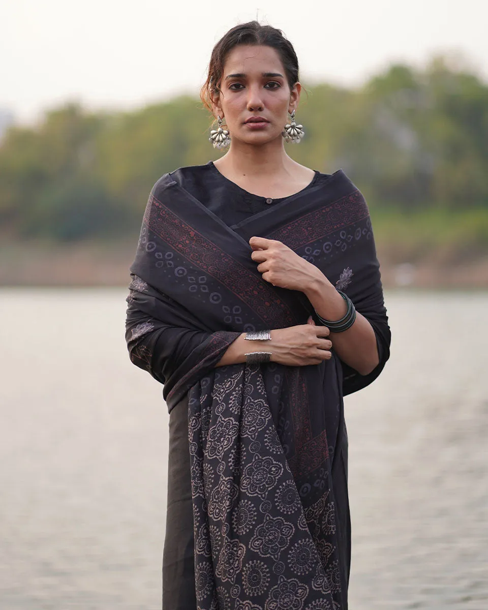 Ahima Blockprinted Modal Silk Saree - Jaisal
