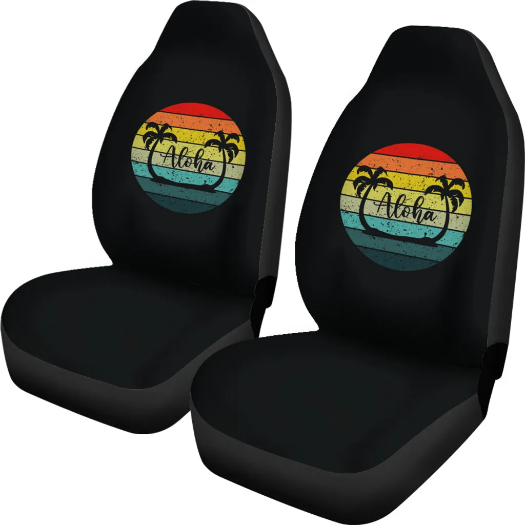 Aloha Retro Sunset With Palm Trees Car Seat Covers Set