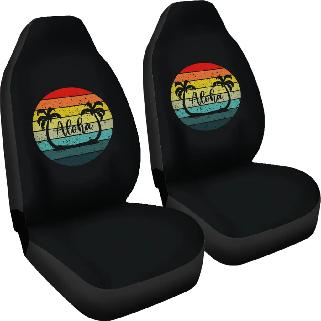 Aloha Retro Sunset With Palm Trees Car Seat Covers Set