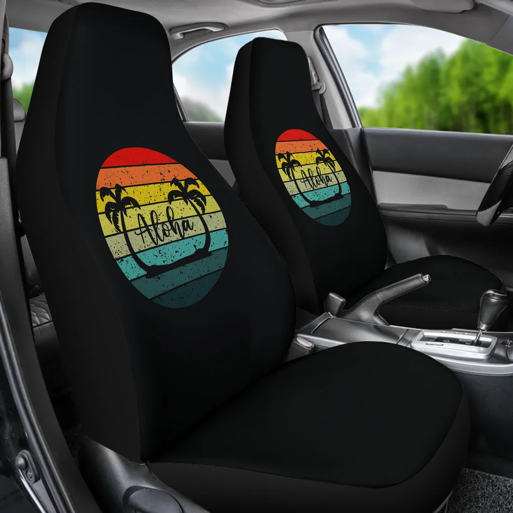 Aloha Retro Sunset With Palm Trees Car Seat Covers Set