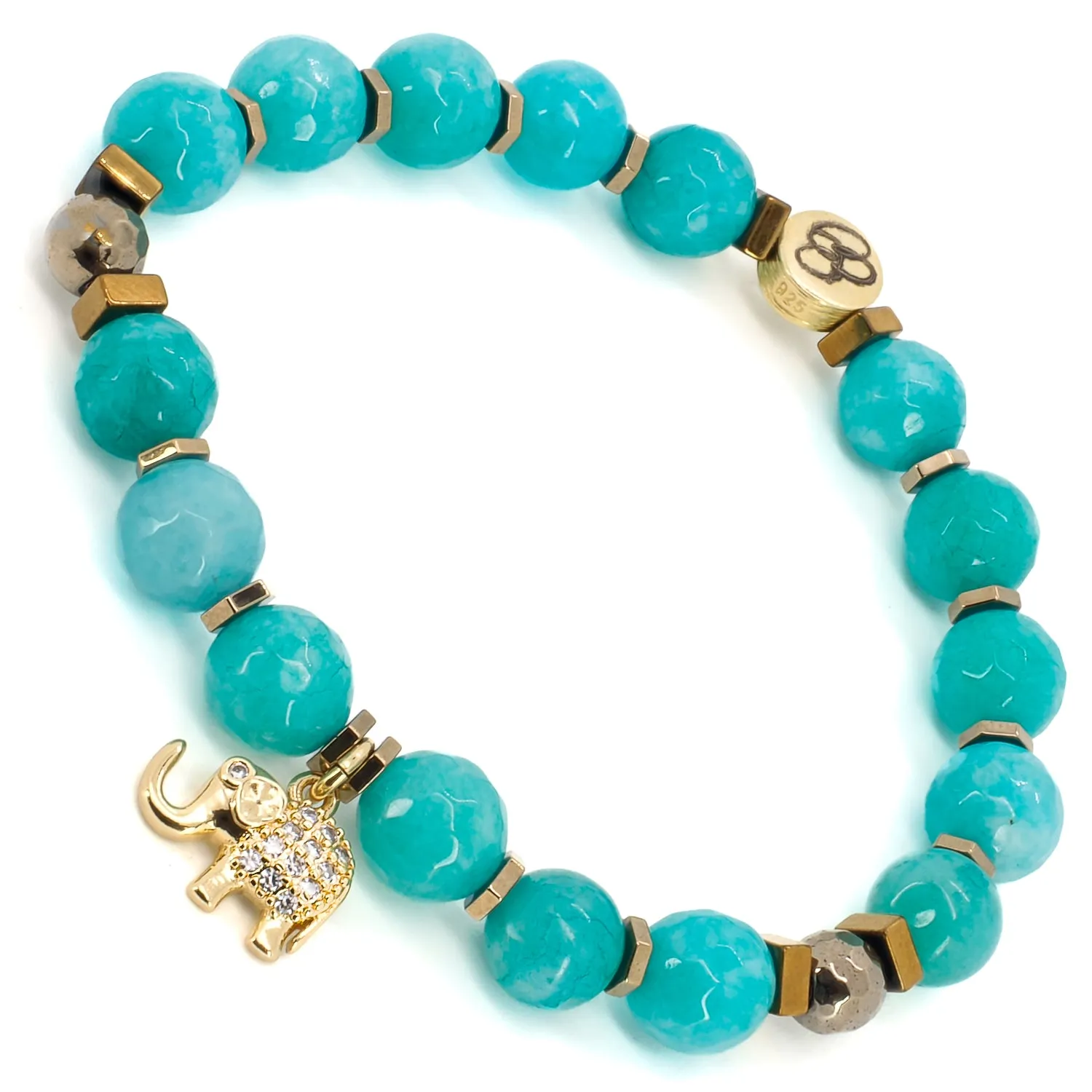 Amazonite Stone Lucky Elephant Charm Beaded Bracelet
