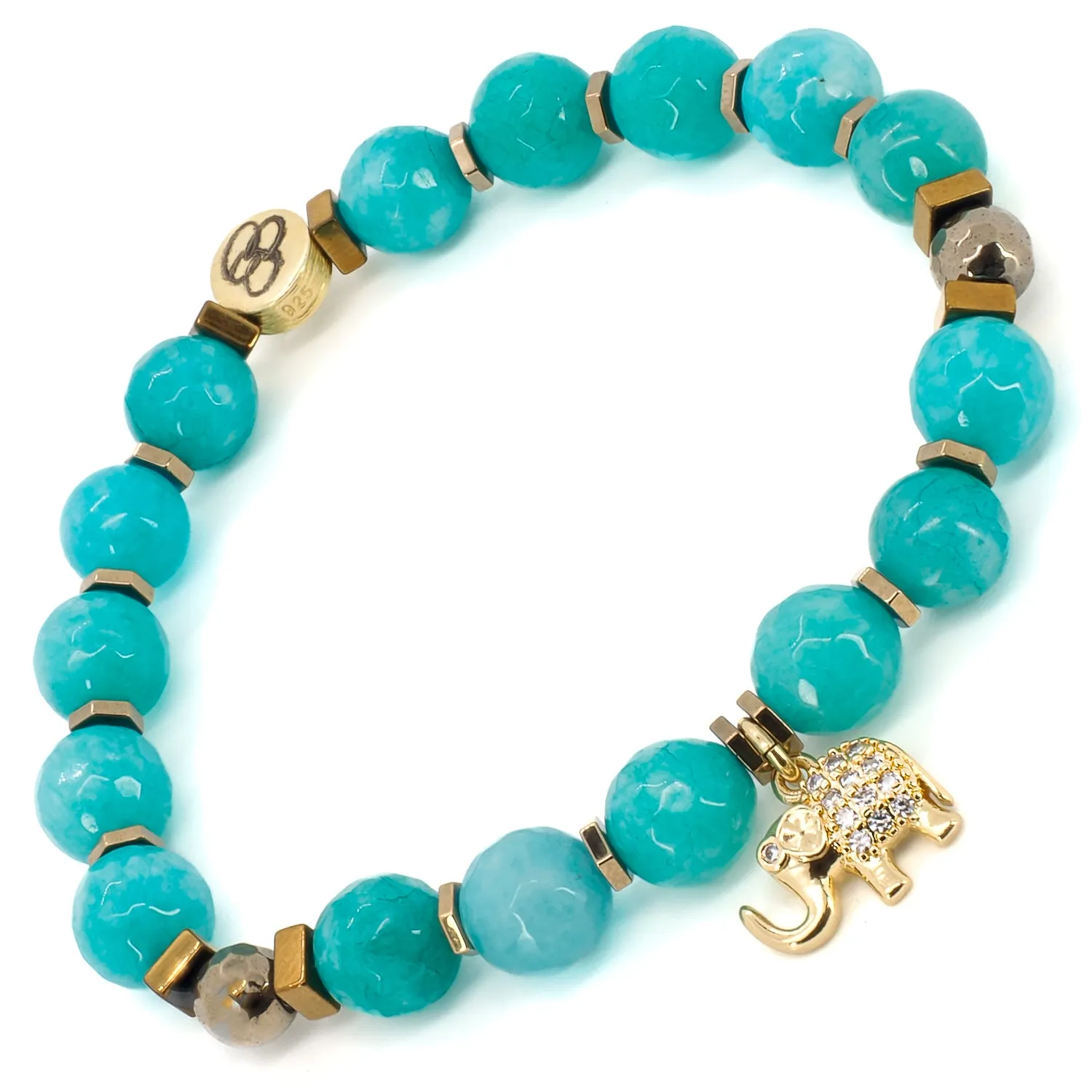Amazonite Stone Lucky Elephant Charm Beaded Bracelet