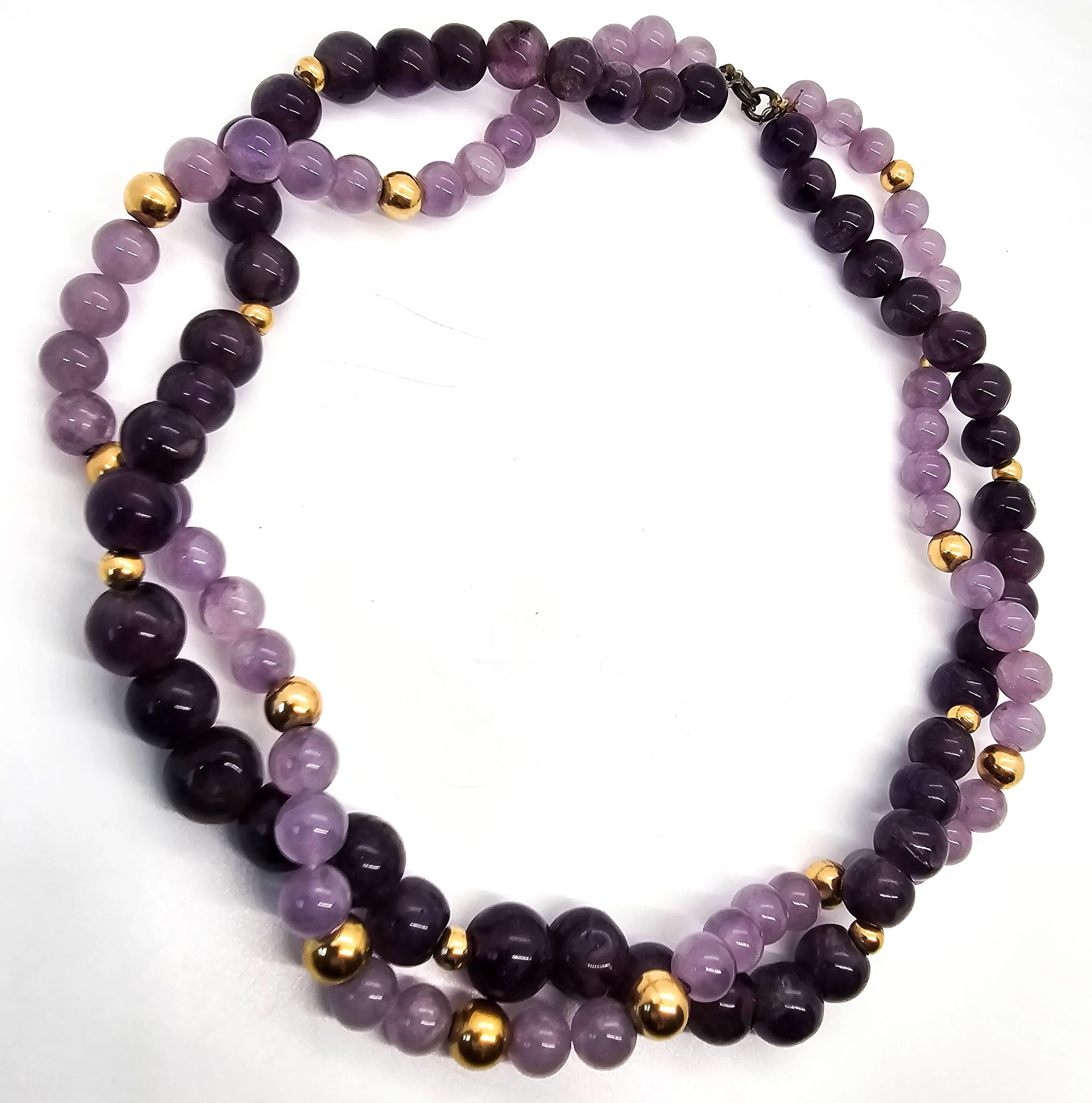 Amethyst double strand twisted two toned gold accented vintage beaded necklace