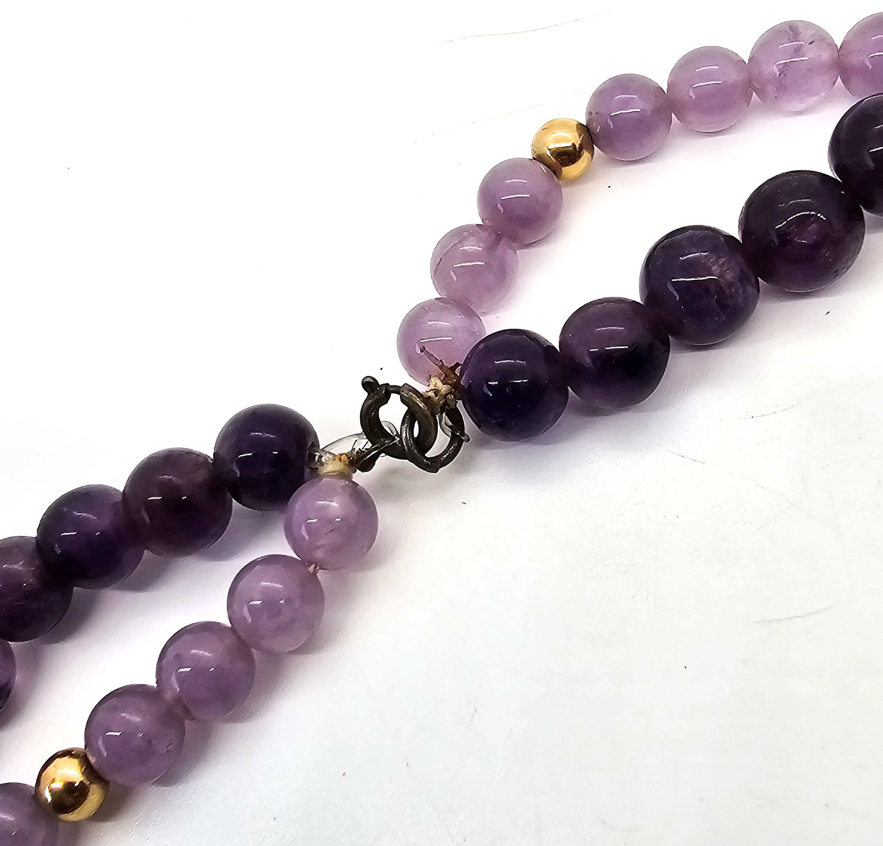 Amethyst double strand twisted two toned gold accented vintage beaded necklace