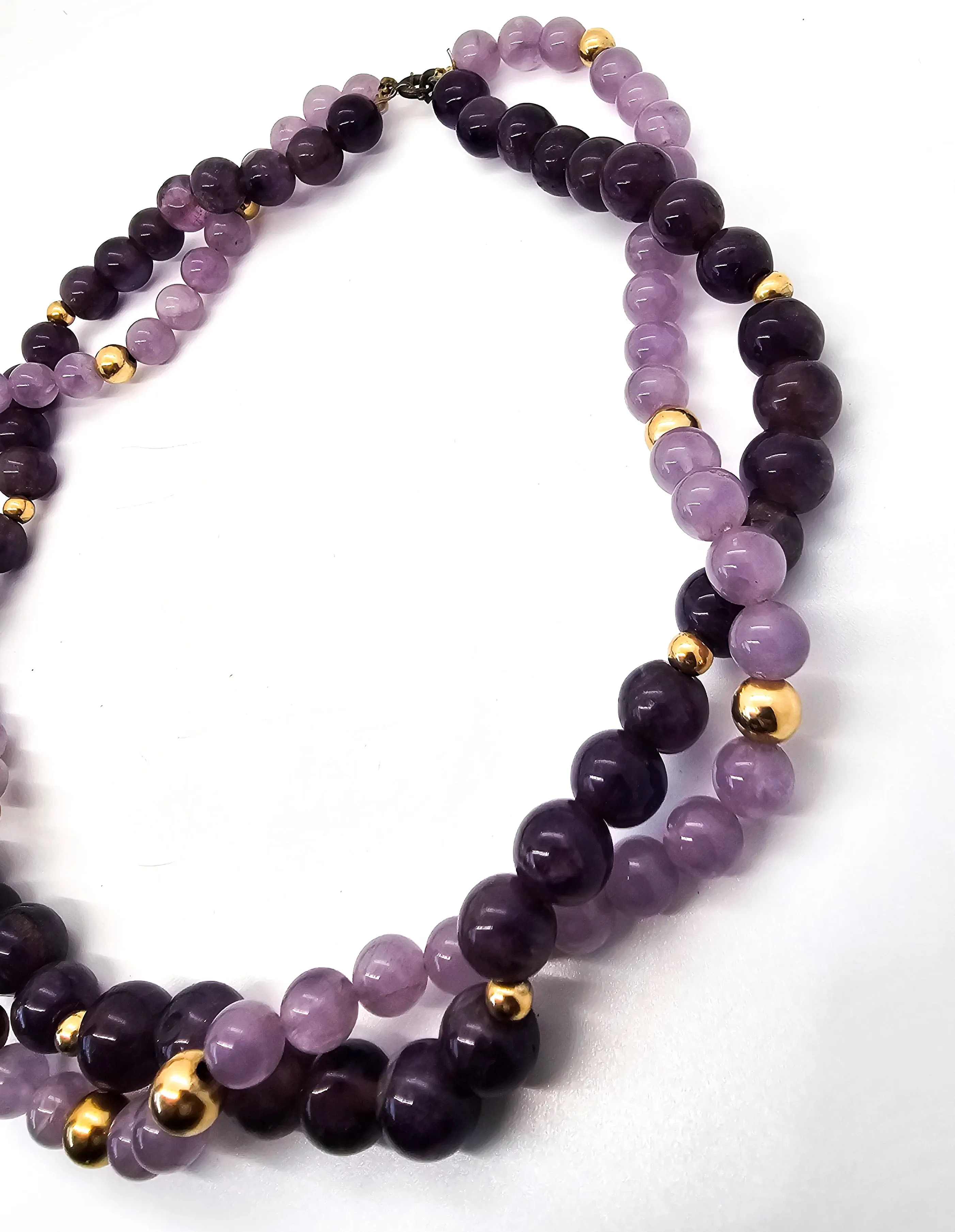 Amethyst double strand twisted two toned gold accented vintage beaded necklace
