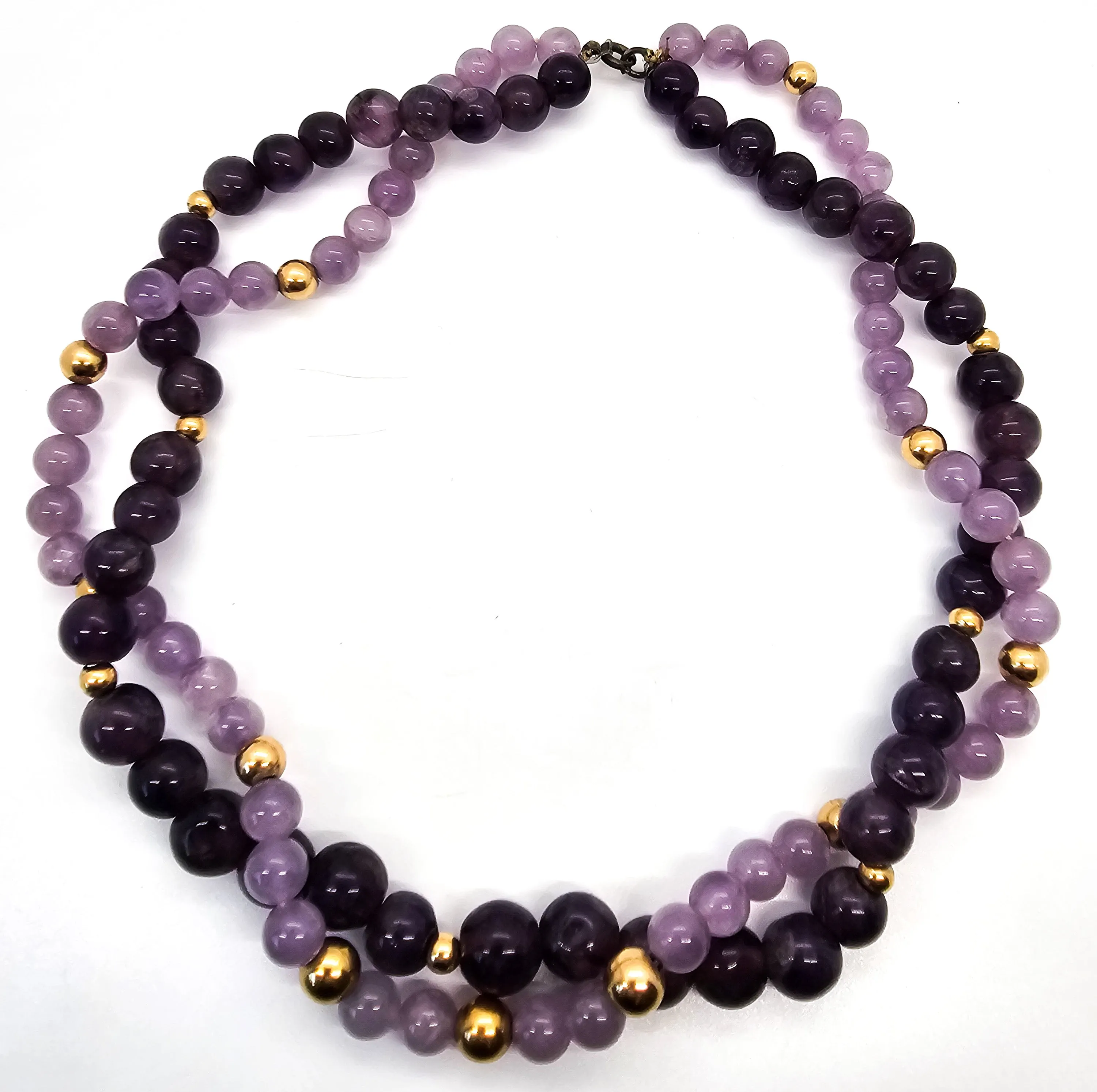 Amethyst double strand twisted two toned gold accented vintage beaded necklace