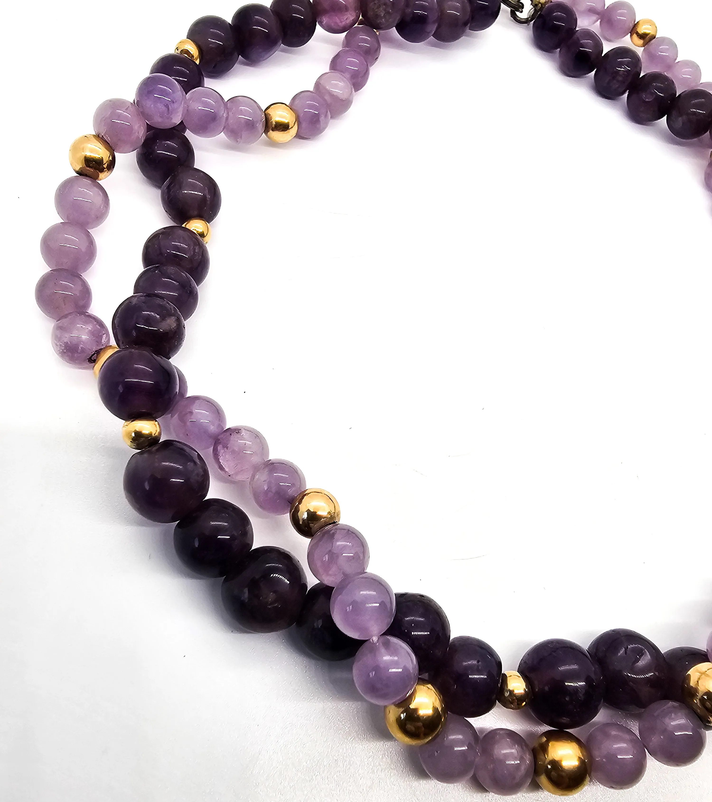 Amethyst double strand twisted two toned gold accented vintage beaded necklace