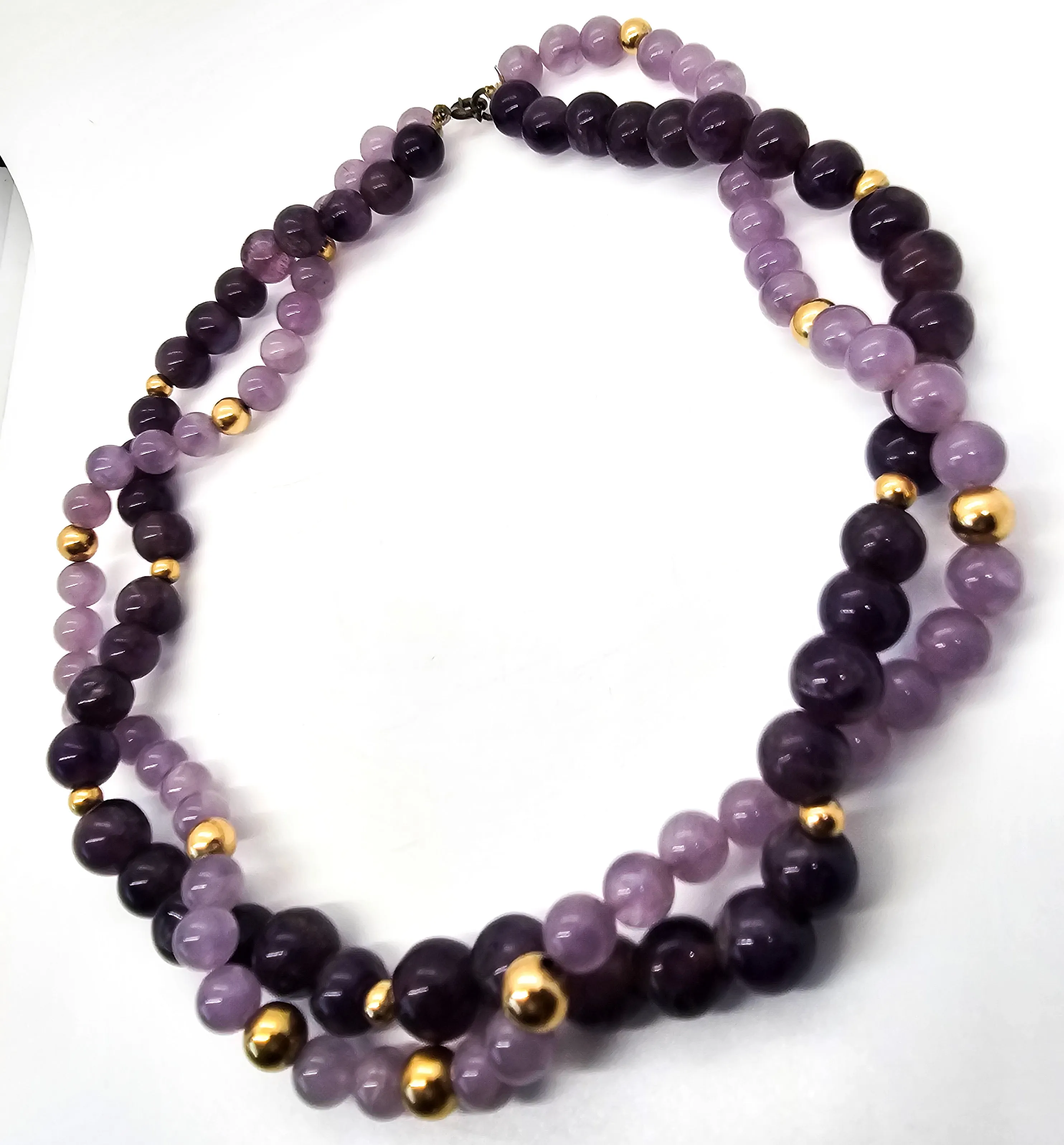 Amethyst double strand twisted two toned gold accented vintage beaded necklace