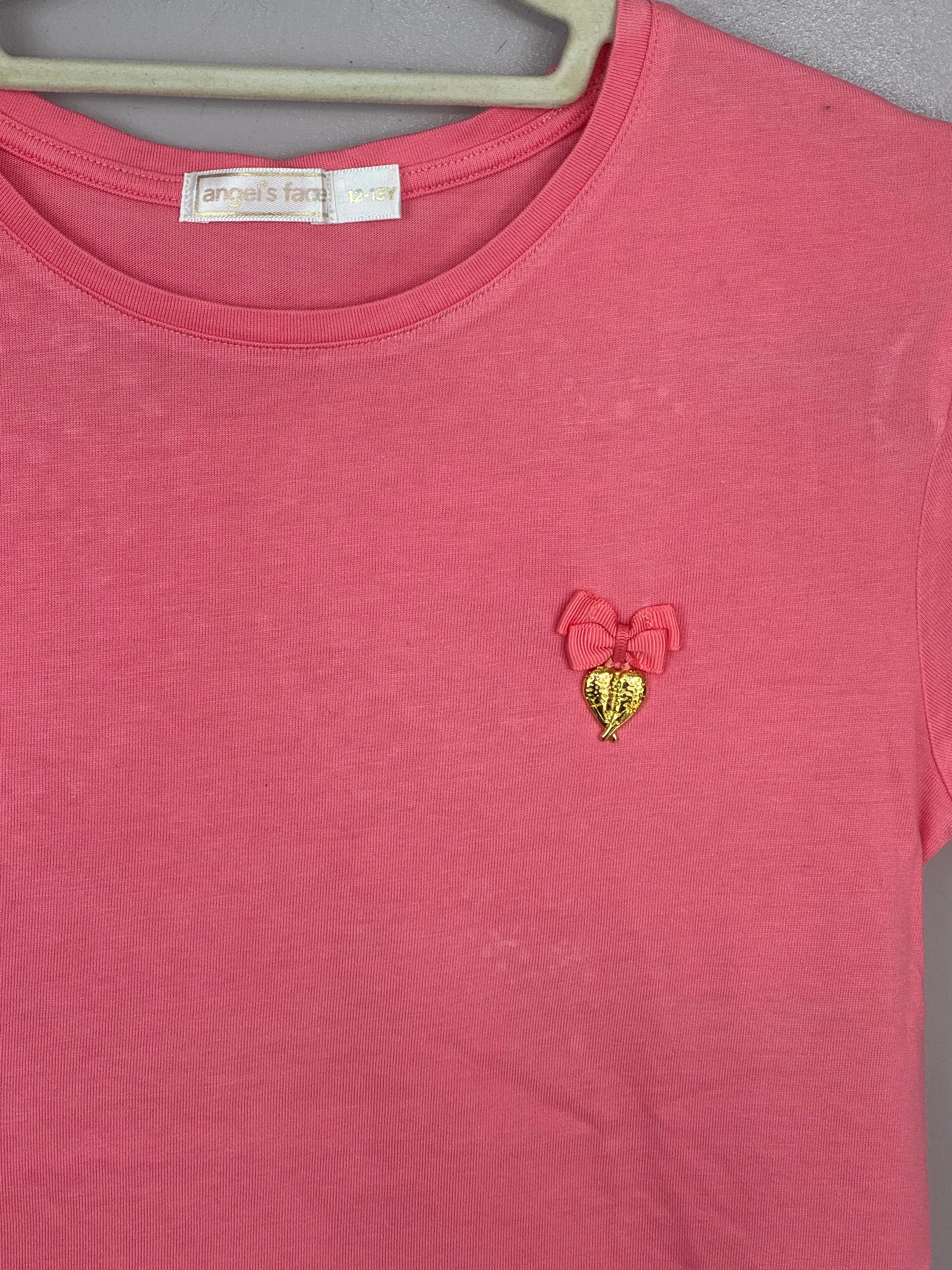 Angels face Peach Diamanté back T-shirt 12-13y