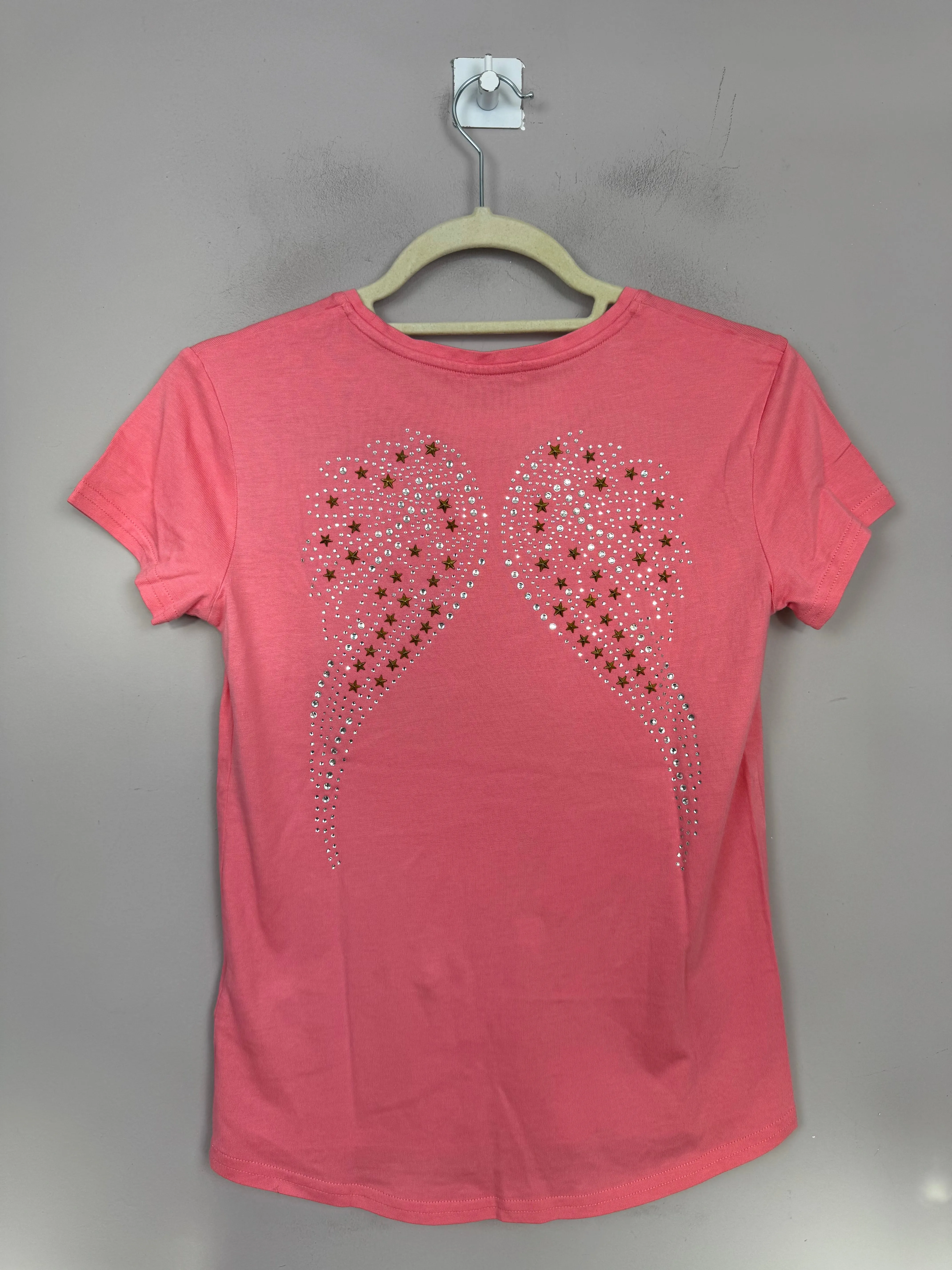 Angels face Peach Diamanté back T-shirt 12-13y