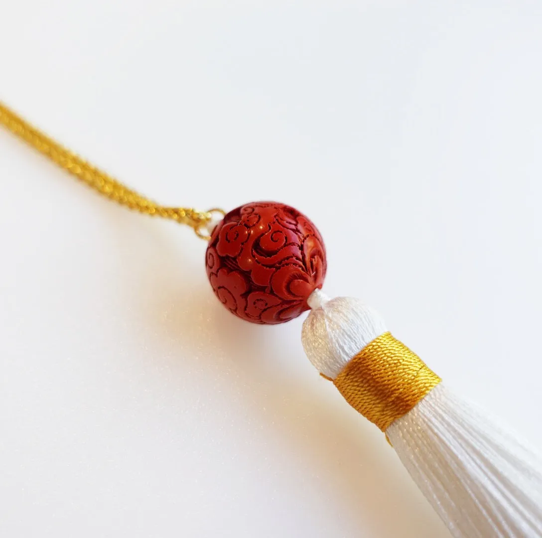 Auspicious Clouds Cinnabar Tassel Necklace
