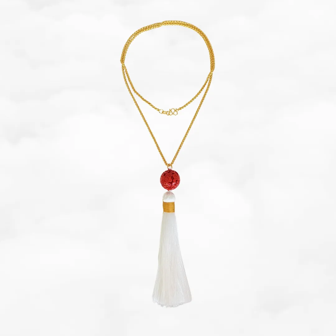 Auspicious Clouds Cinnabar Tassel Necklace