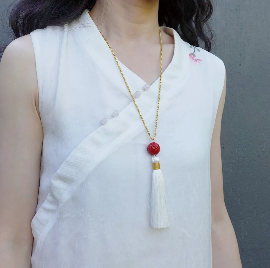 Auspicious Clouds Cinnabar Tassel Necklace