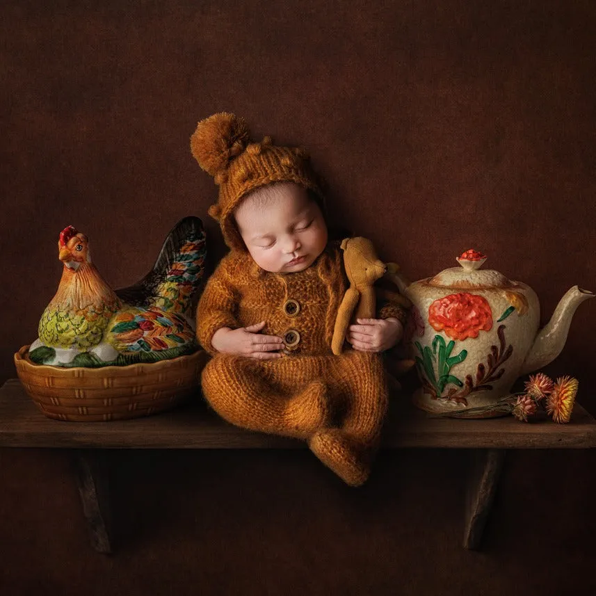 Baby newborn knitted footed romper and hat, Teal, Made to order