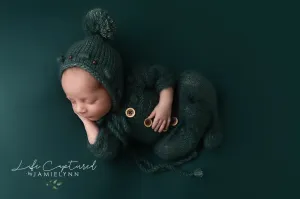 Baby newborn knitted footed romper and hat, Teal, Made to order