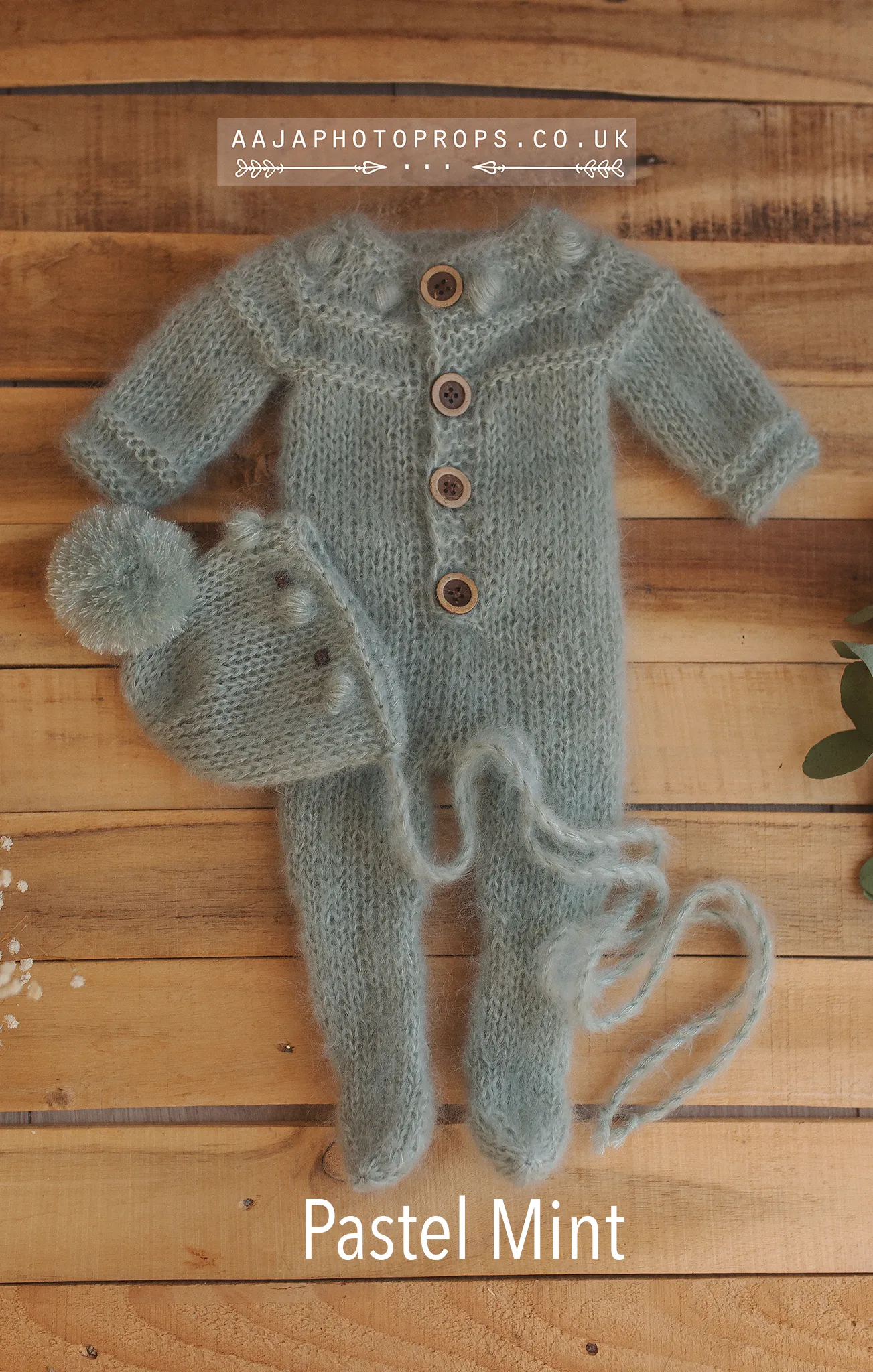 Baby newborn knitted footed romper and hat, Teal, Made to order