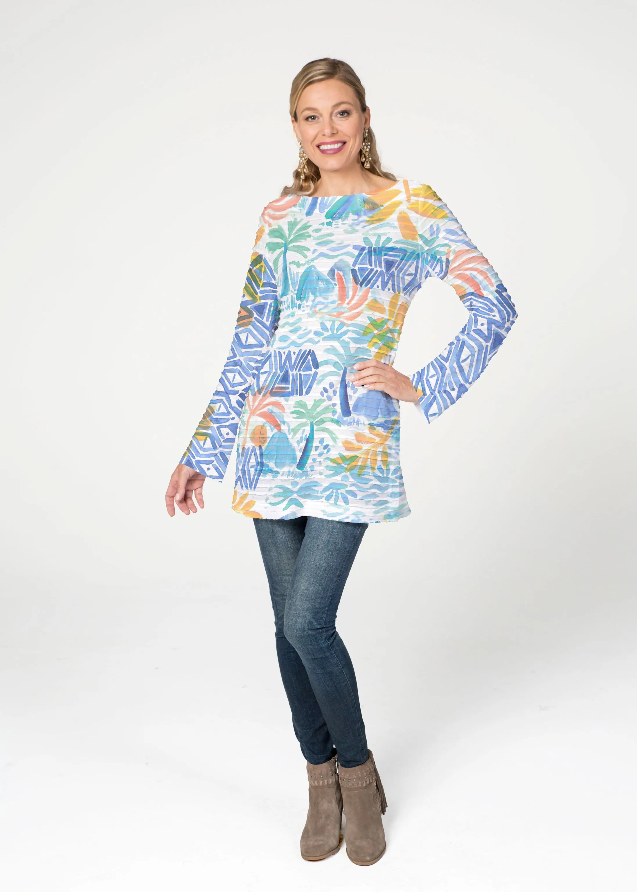 Bahama Mama (17256) ~ Banded Boatneck Tunic