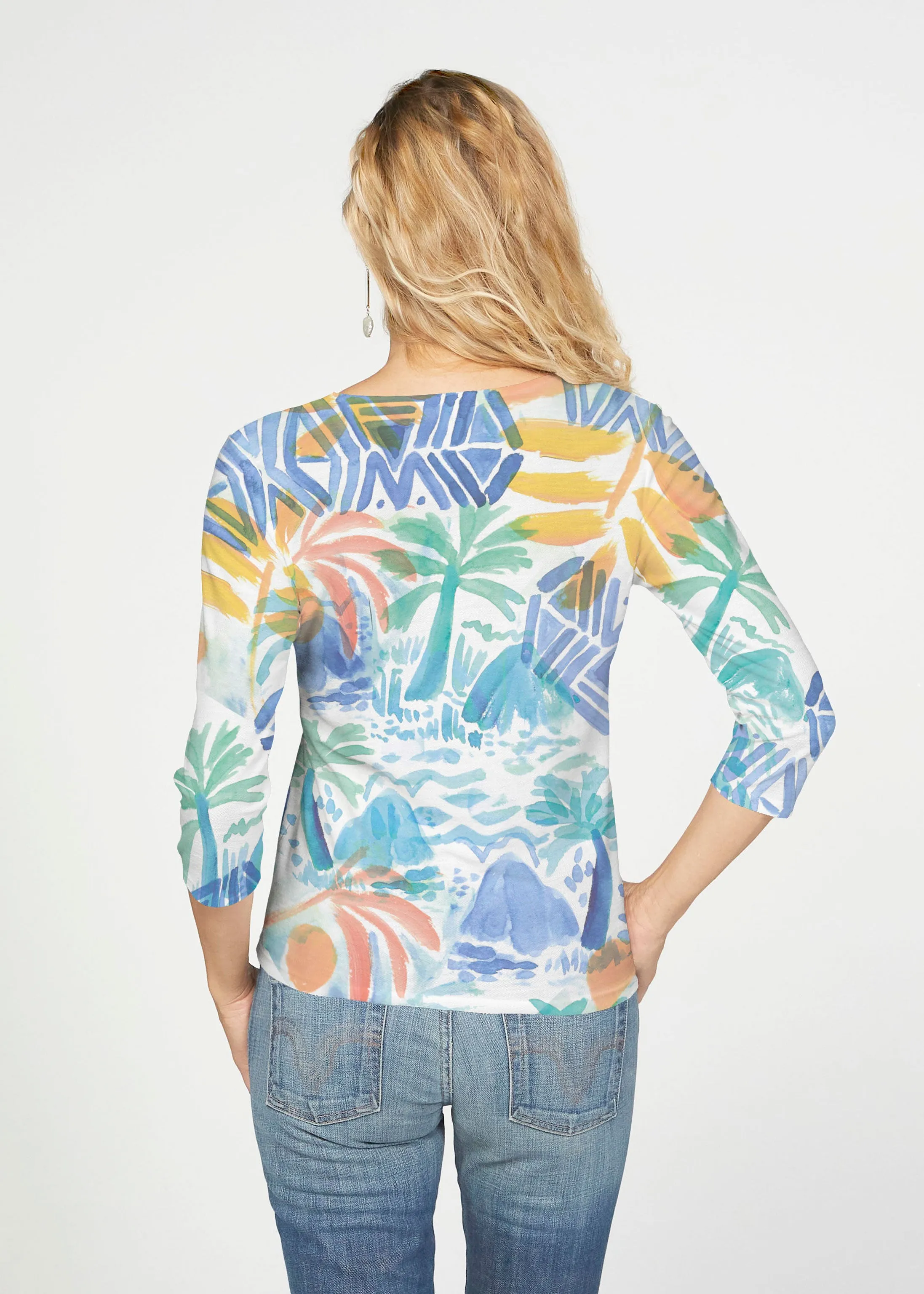 Bahama Mama (17256) ~ French Terry Tie 3/4 Sleeve Top