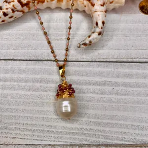 Baroque Pearl Pendant with Wire Wrapped Details in Beaded Necklace 350-05 | Erika Williner Designs