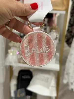 Beaded Bride Keychain - Pink Striped