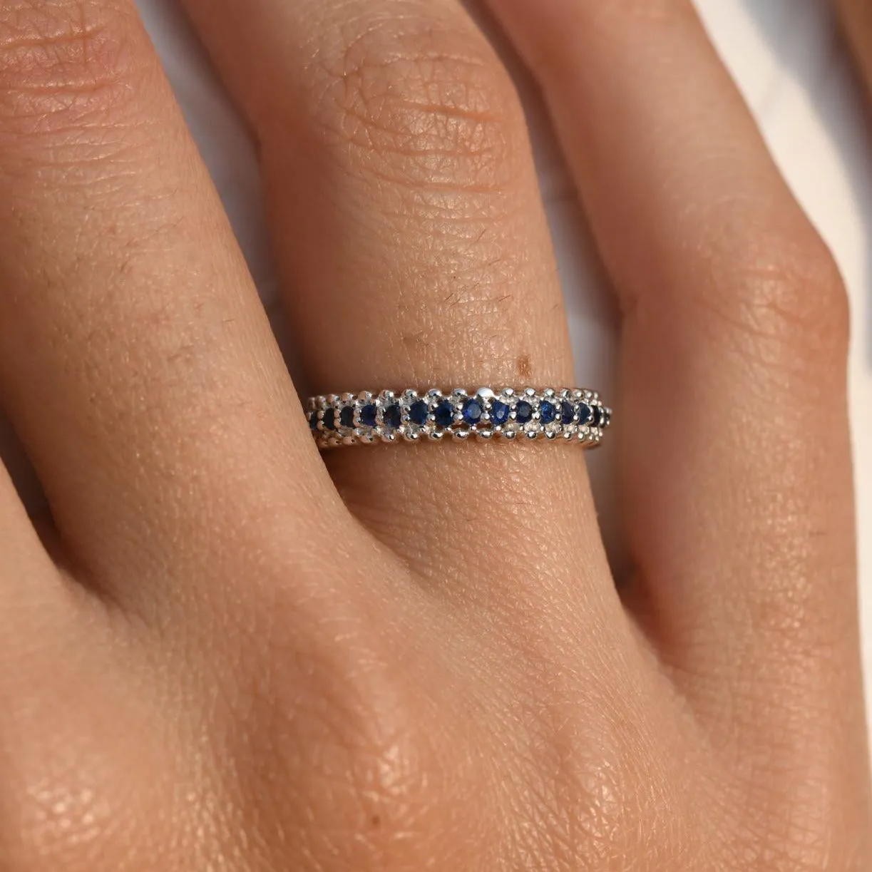 Beaded Eternity Sapphire ring