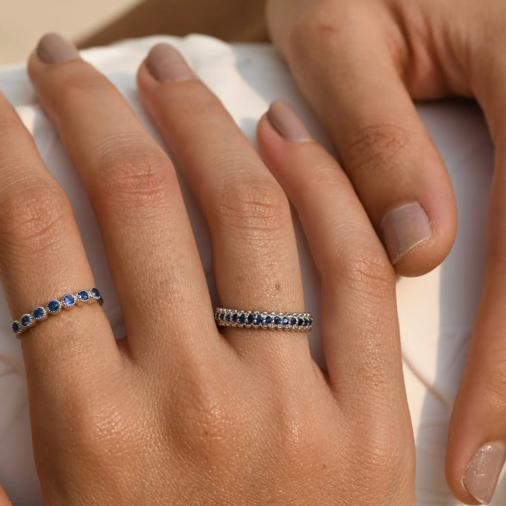 Beaded Eternity Sapphire ring