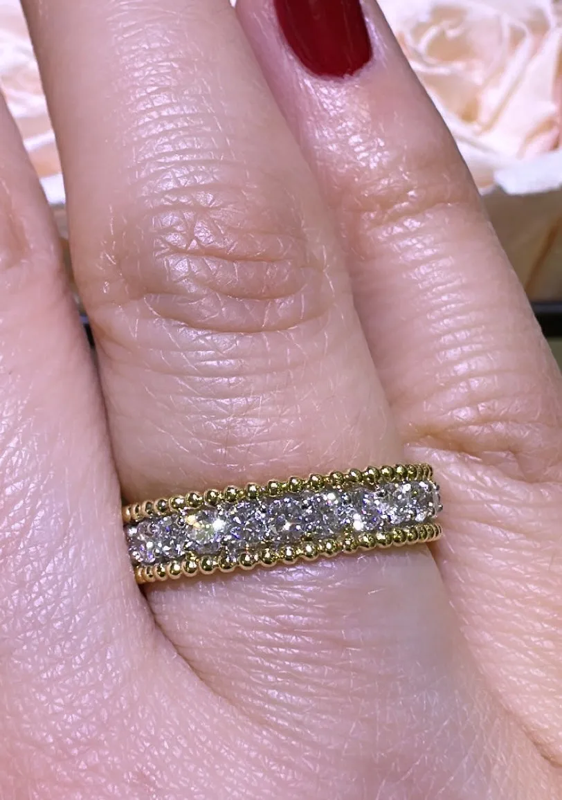 Beaded Three Row Diamond 1.34ct tw Two Tone Ring