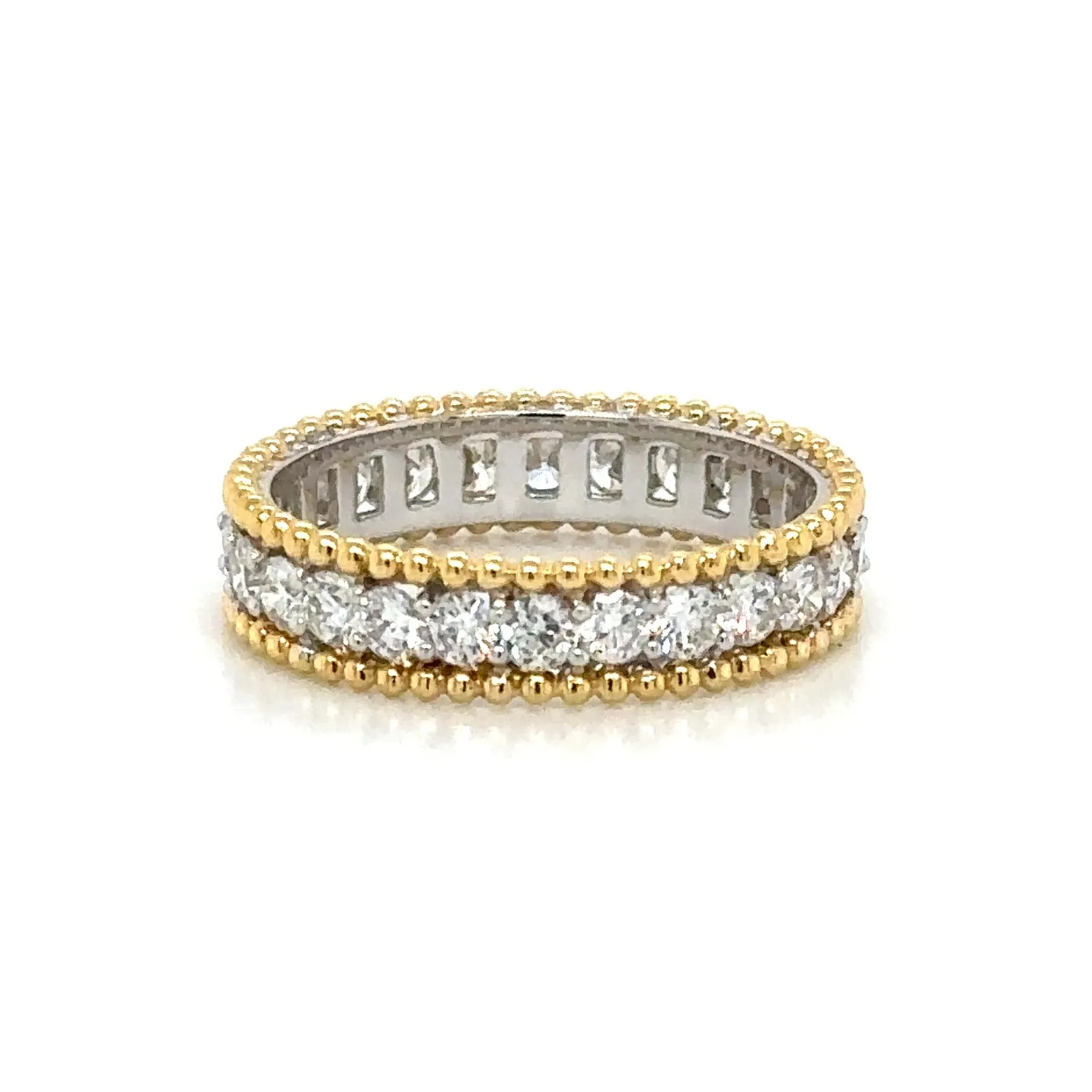 Beaded Three Row Diamond 1.34ct tw Two Tone Ring