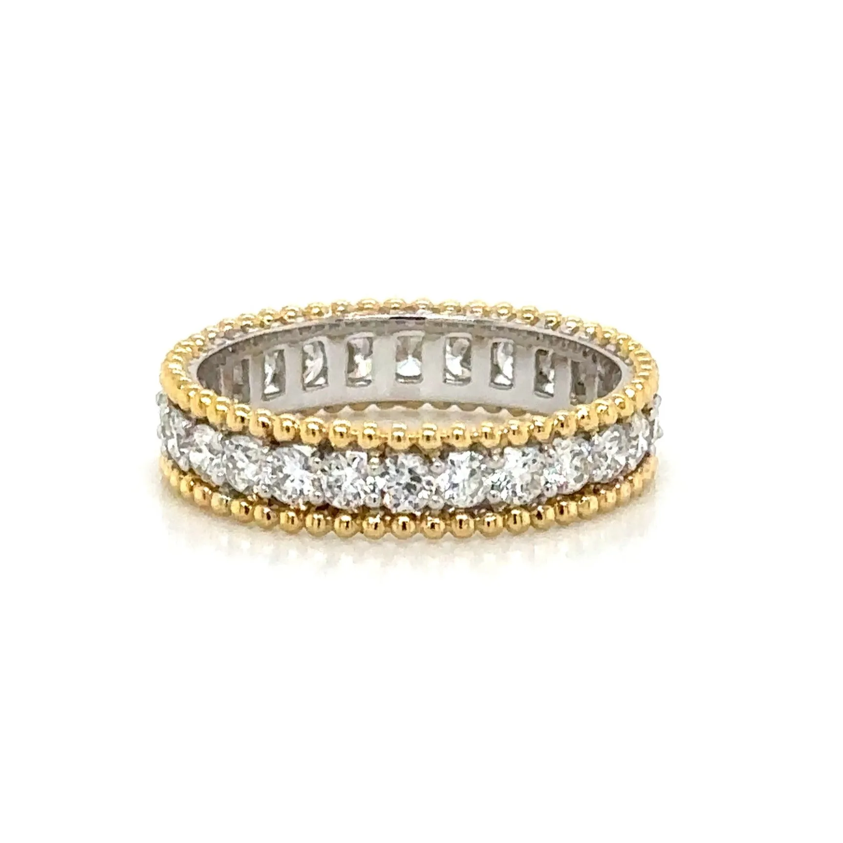 Beaded Three Row Diamond 1.34ct tw Two Tone Ring