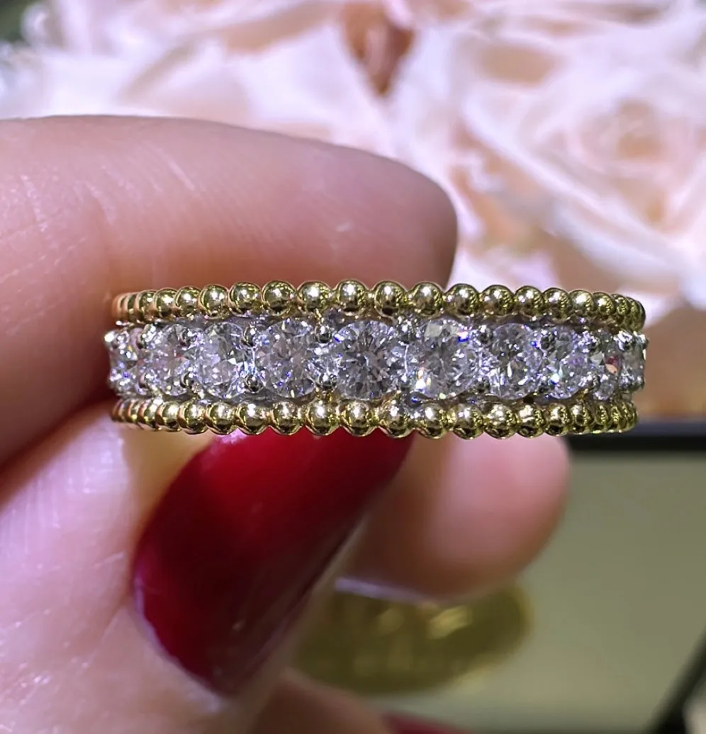 Beaded Three Row Diamond 1.34ct tw Two Tone Ring