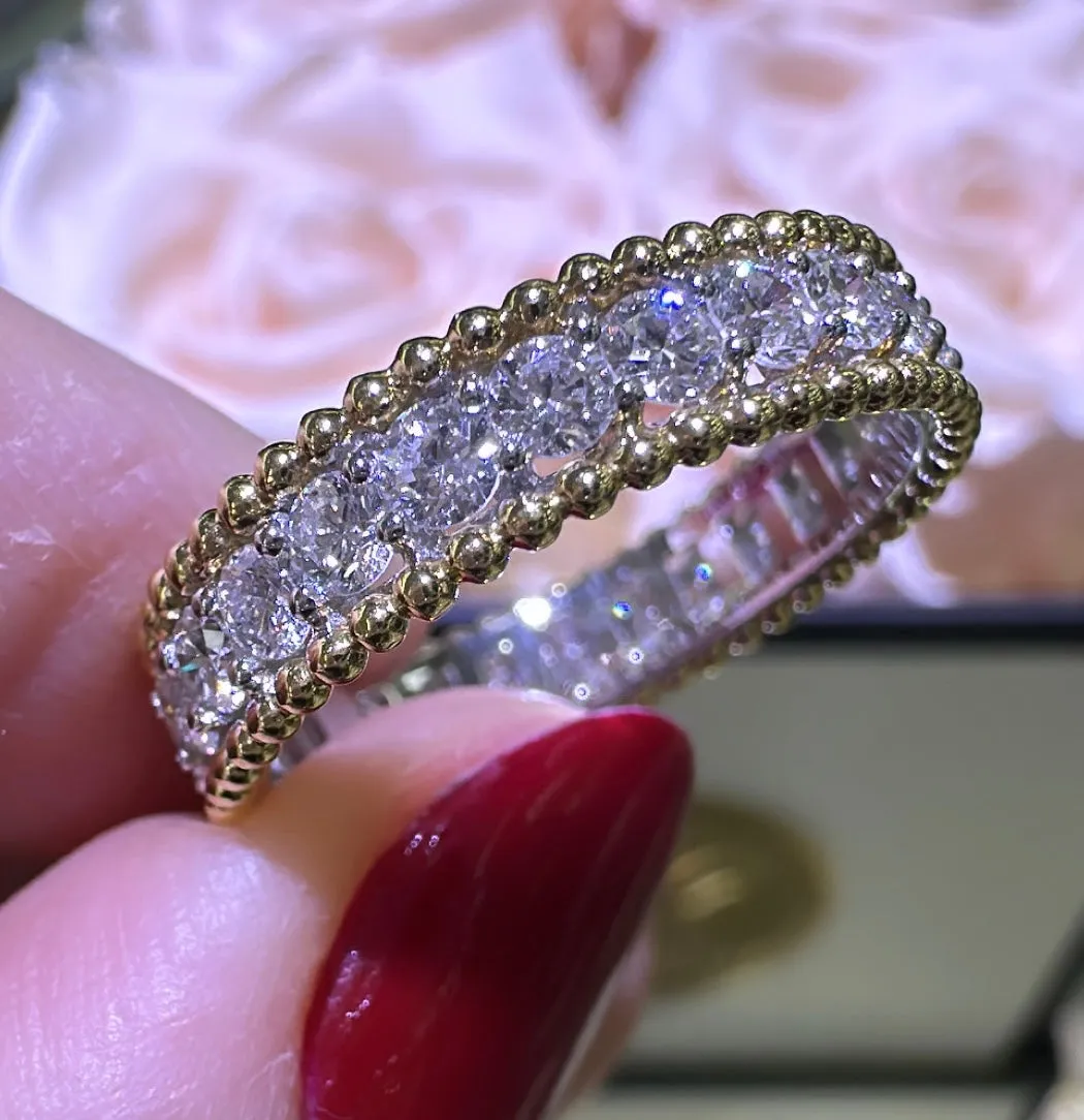 Beaded Three Row Diamond 1.34ct tw Two Tone Ring