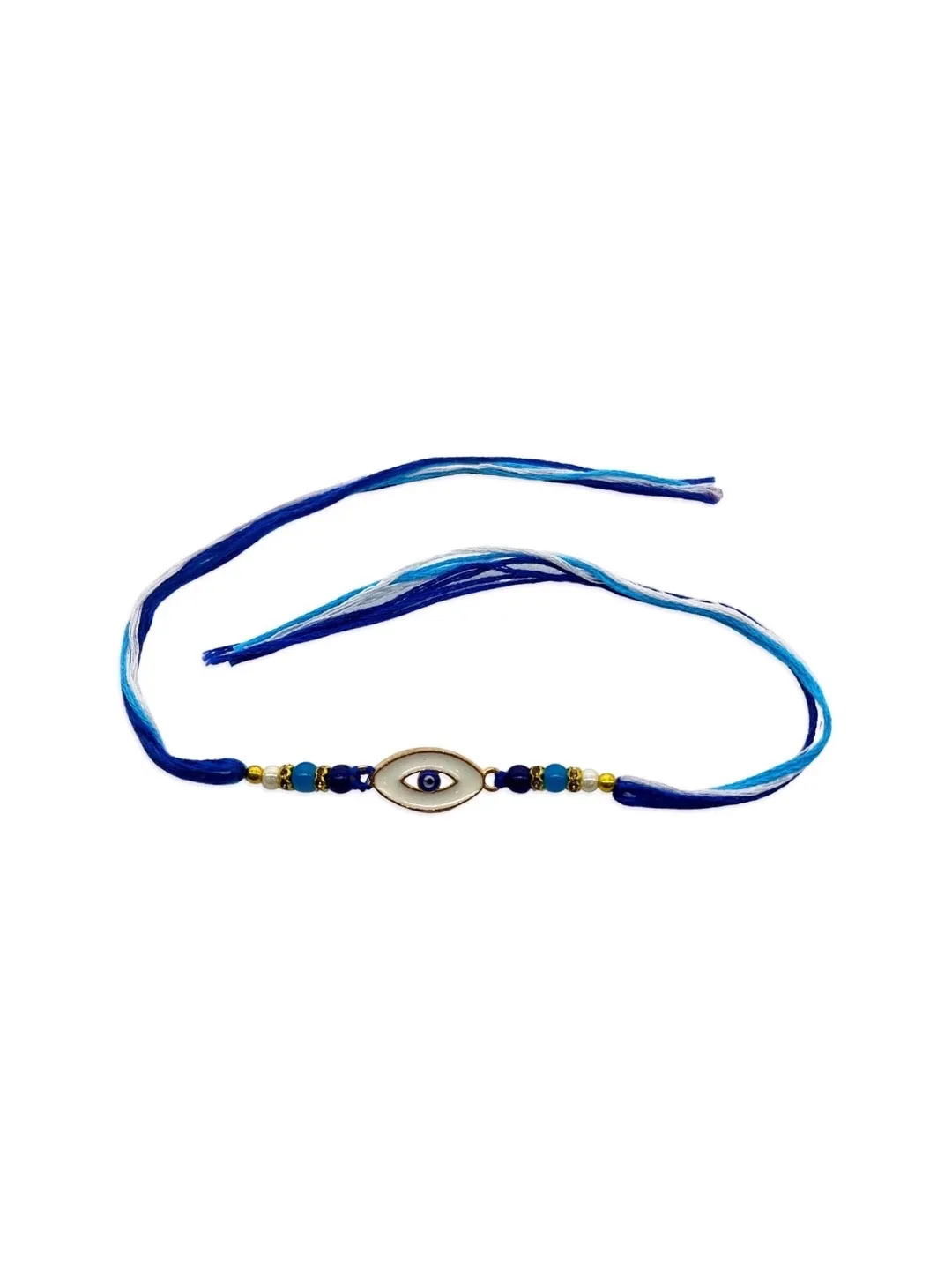 Beautiful Designer Blue Evil Eye Rakhi With Multicolor Beads Thread Rakhi For Raksha Bandhan