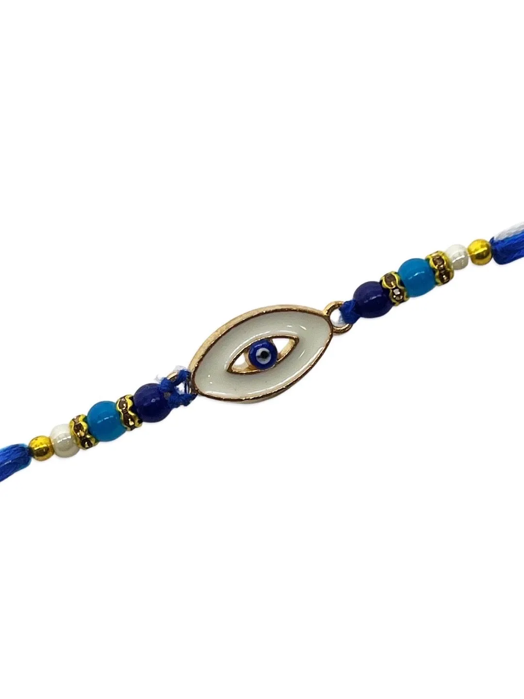Beautiful Designer Blue Evil Eye Rakhi With Multicolor Beads Thread Rakhi For Raksha Bandhan