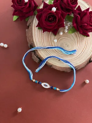 Beautiful Designer Blue Evil Eye Rakhi With Multicolor Beads Thread Rakhi For Raksha Bandhan