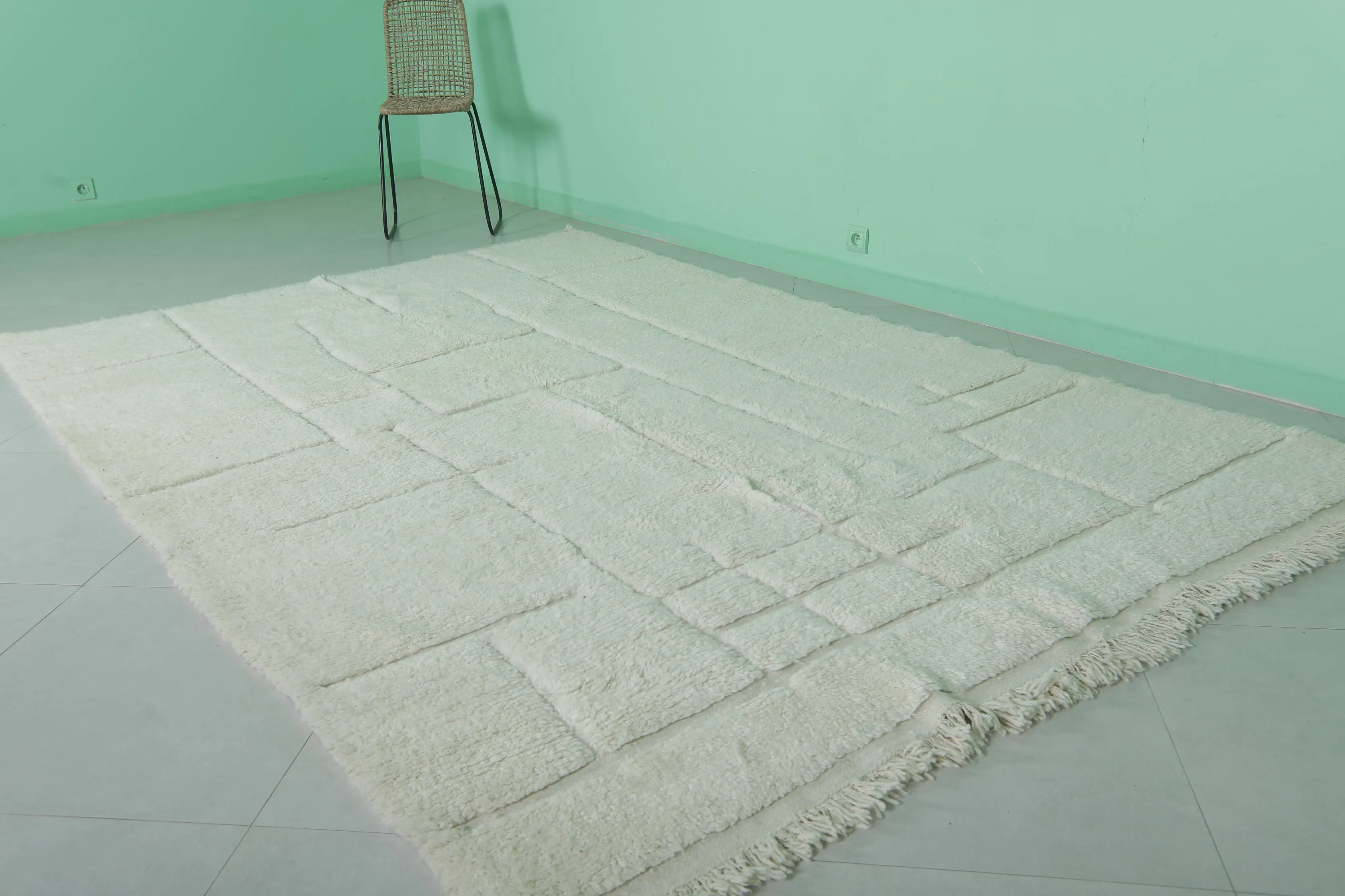 Beni Ourain Moroccan Rug - 6.6 x 10 Feet | Handwoven Wool with Geometric Design