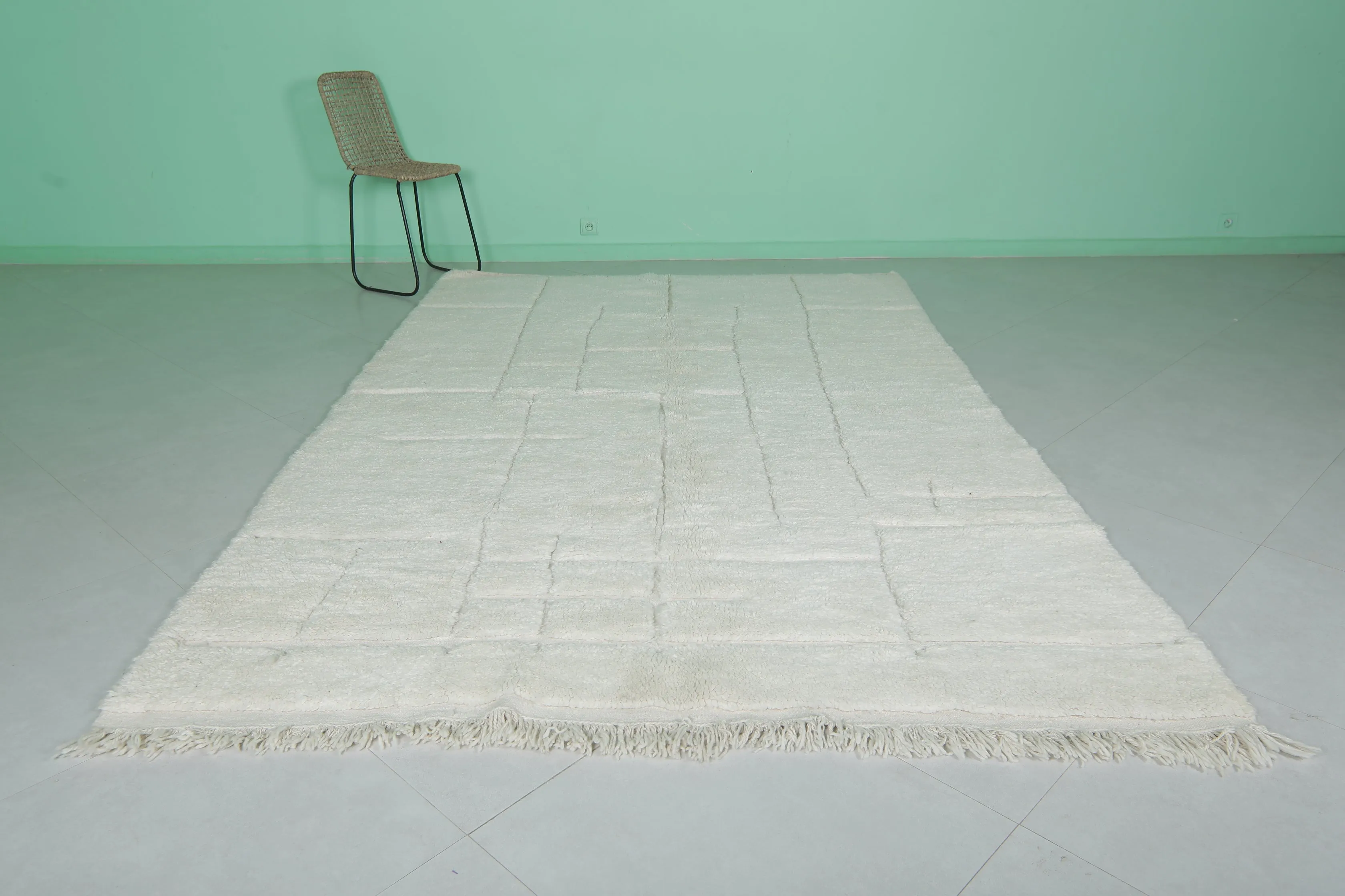 Beni Ourain Moroccan Rug - 6.6 x 10 Feet | Handwoven Wool with Geometric Design
