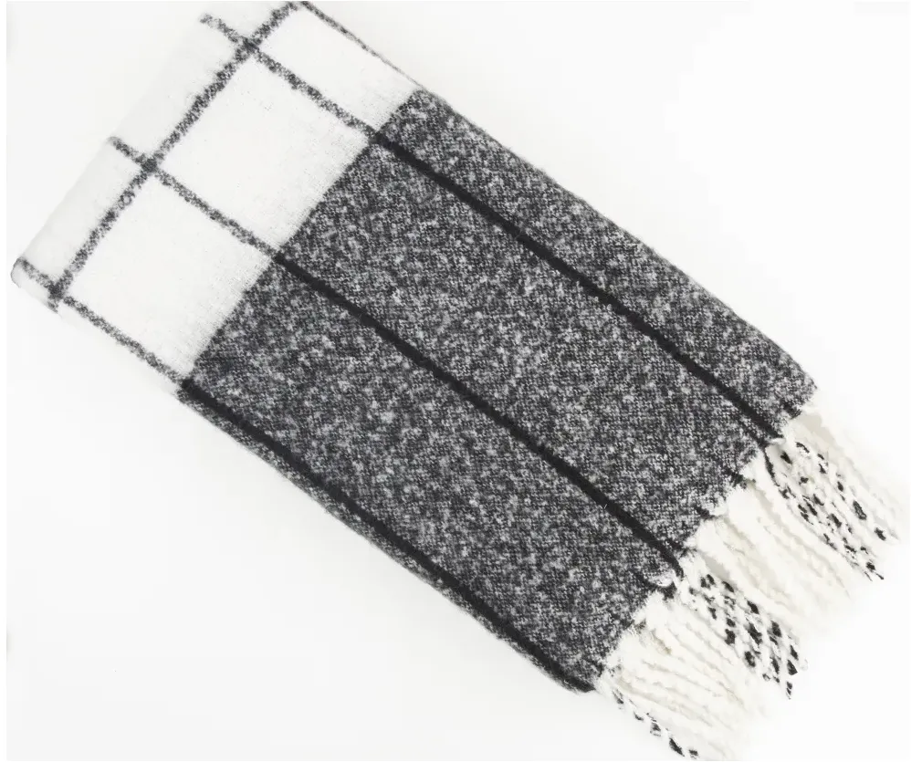 Black And Ivory Malmo Faux Mohair Check Throw