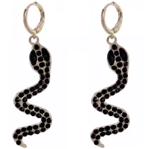 Black Beaded Slither Snake Leverback Earrings