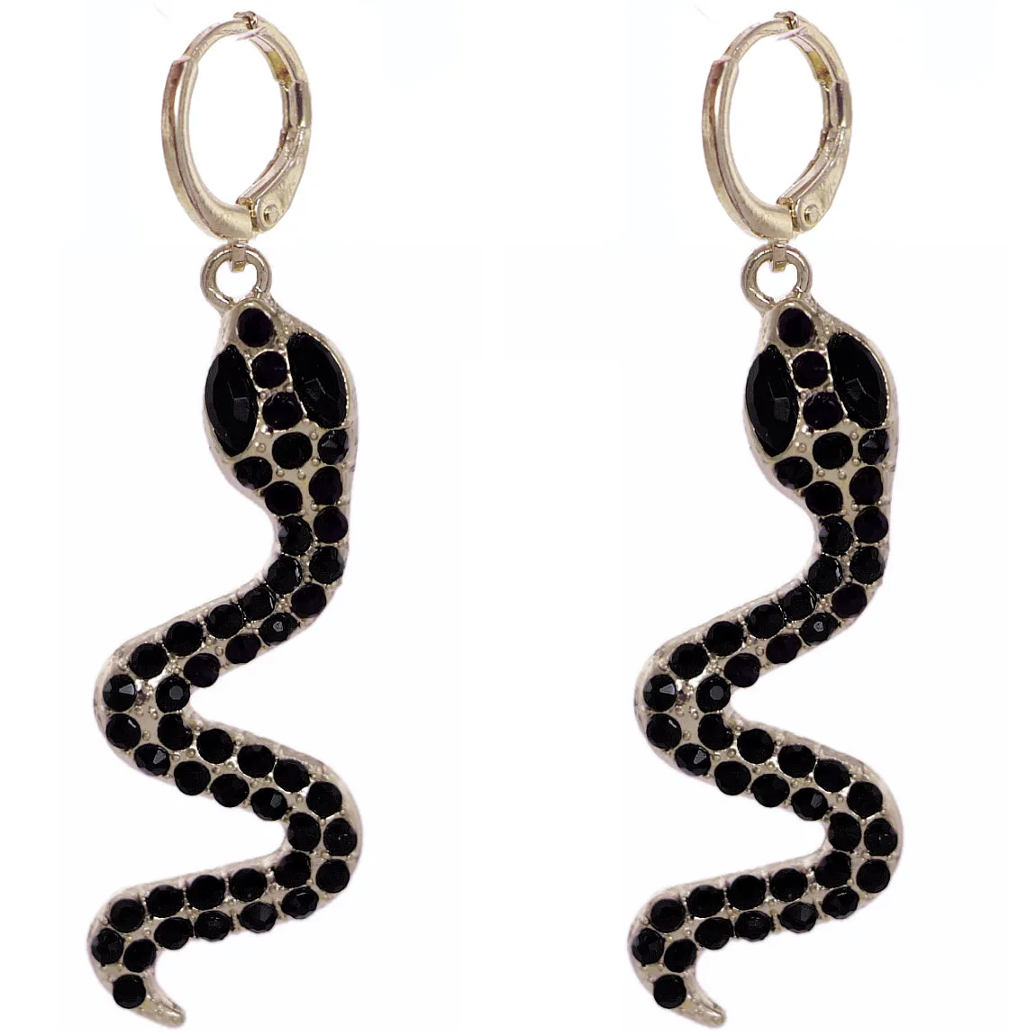 Black Beaded Slither Snake Leverback Earrings