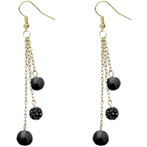 Black Faux Pearl Fireball Drop Chain Earrings