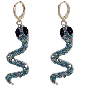 Blue Iridescent Slither Snake Leverback Earrings