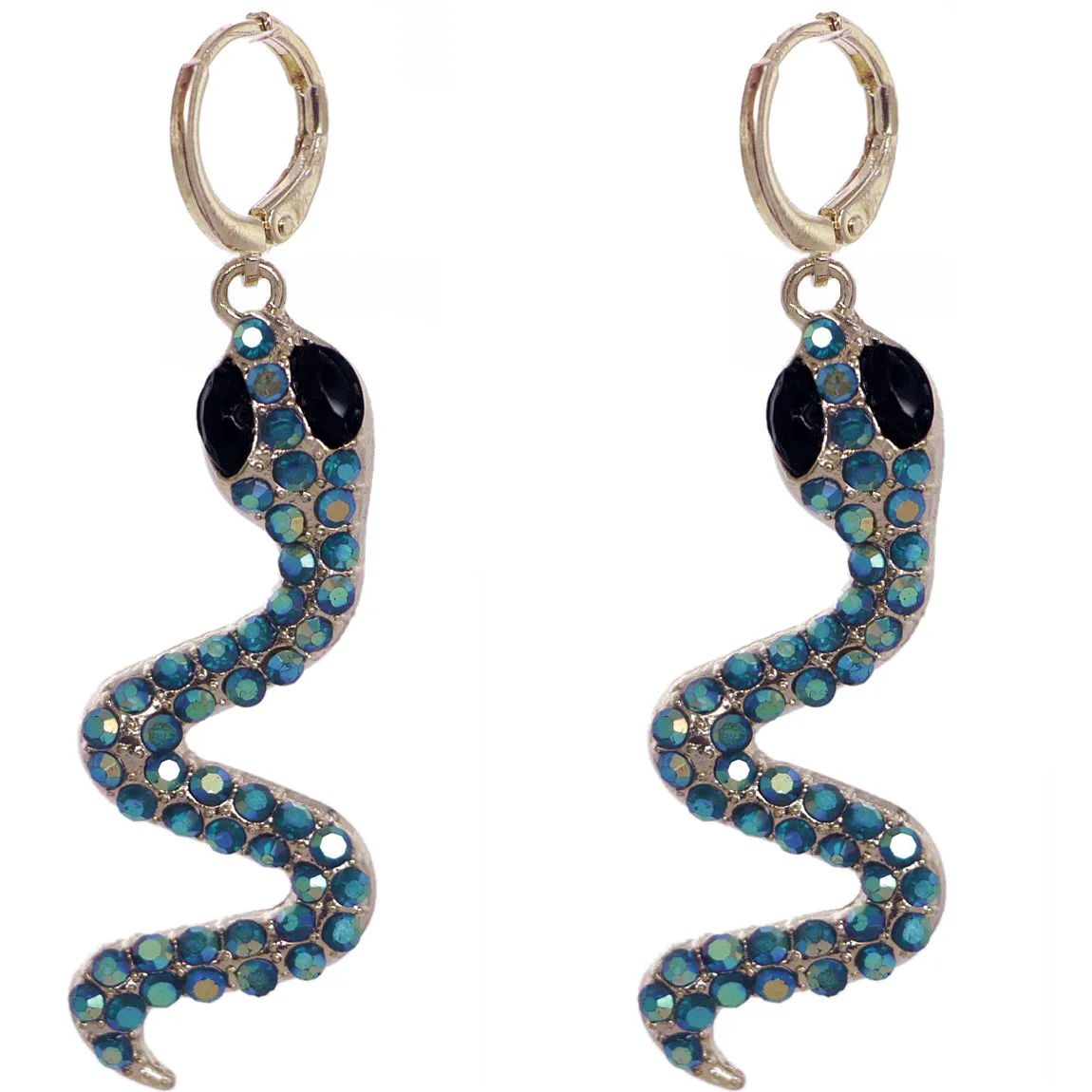 Blue Iridescent Slither Snake Leverback Earrings