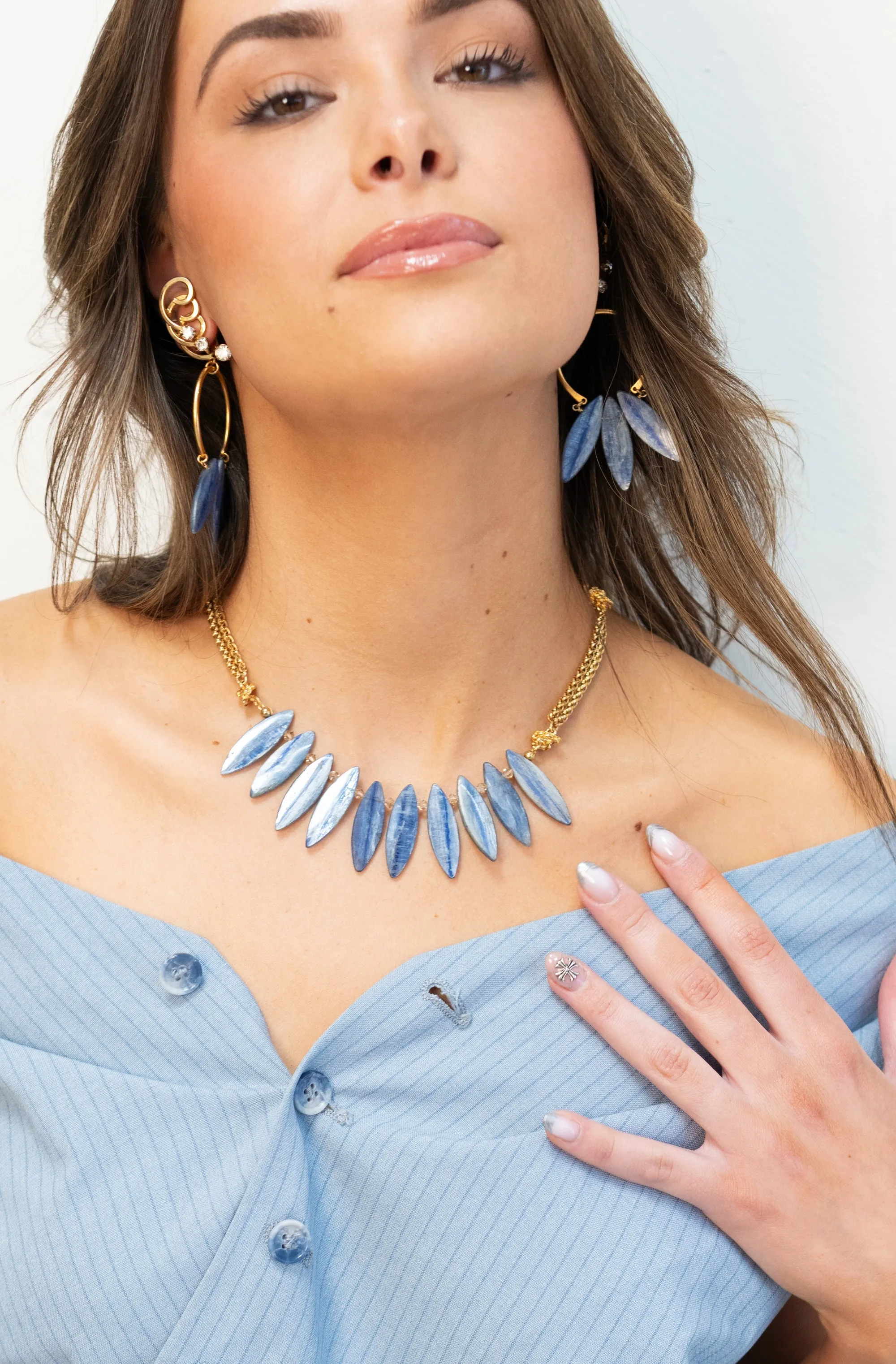 Blue kyanite fan earrings